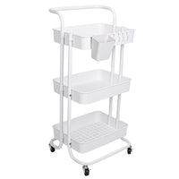 3 Tier Rolling Utility Cart Movable Storage Organizer with Mesh Baskets Lockable Wheels 360 Degree Rotatable Hanging Box Hooks Bedroom Bathroom Kitchen