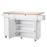 VEVOR Kitchen Island Cart with Storage, 60in Wide Mobile Kitchen Cart with Wheels, Drop Leaf, 2 Drawers, Trash Can Cabinet, Knife Holder, Spice Rack, and Towel Rack, Table for Dining Room, Pantry