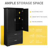 Tall Bathroom Storage Cabinet, Cabinet with Two Doors and Drawers, Adjustable Shelf, MDF Board