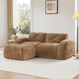 L-Shaped Boneless Sofa,Soft Velvet Fabric,Tufted Design,32D High Density Sponge,No Assembly Required,Ergonomic Design Bottom, Anti-Slip Design,Movable Ottoman for Bedrooms,Camel