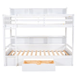 Twin Size Bunk Bed with Built-in Shelves Beside both Upper and Down Bed and Storage Drawe