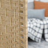 8 Panel Folding Room Divider Portable Privacy Screen Wave Fiber Room Partition for Home Office Natural