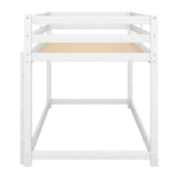 Twin over Twin Floor Bunk Bed with Ladder , White(Old SKU:WF281727AAK/WF286602AAK)