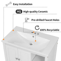30" Bathroom Vanity with Sink, Bathroom Storage Cabinet with Doors and Drawers, Solid Wood Frame, Ceramic Sink