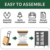 35.8" High Media Storage Cabinet with Wheels, AV Stereo TV Stand with 4 Adjustable Glass Shelves & Door, Heavy-Duty Steel Frame for Living Room, Easy Assembly