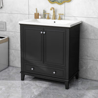 30\" Bathroom Vanity with Sink Combo, Multi-functional Bathroom Cabinet with Doors and Drawer, Solid Frame and MDF Board