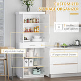 Modern Kitchen Pantry Cabinet Storage with with 4 Doors, Drawer and 3 Adjustable Shelves for Dining Room, White|