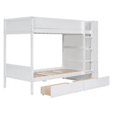 Twin over Twin Bunk Bed With 2 Drawers and Multi-layer Cabinet, White