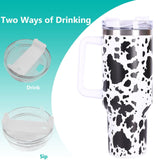 40oz 5D cowprint Insulated Tumbler With Handle And Straw Lid Portable Large Capacity water bottle, Heat preservation,304 Stainless Steel Cup For Outdoor Sports, Travel & Camping Birthday Gift