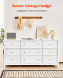 VEVOR 9 Drawer Dresser, Wooden Chest of Drawers with Sliding and Anti-tip Device, Retro Minimalist Dresser Chest, Closet Storage TV Stand Organizer for Living Room, Hallway, Bedroom, Entryway, White