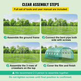 VEVOR Walk-in Tunnel Greenhouse, 20 x 10 x 7 ft Portable Plant Hot House with Galvanized Steel Hoops, 3 Top Beams, Diagonal Poles, 2 Zippered Doors & 12 Roll-up Windows, Green