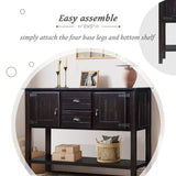 48'' Solid Wood Sideboard Console Table with 2 Drawers and Cabinets and Bottom Shelf, Retro Style Storage Dining Buffet Server Cabinet for Living Room Kitchen Dining Room (Espresso