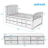 Twin Size Platform Storage Bed Solid Wood Bed with 6 Drawers