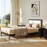 Full Bed Frame with Headboard Full Size Platform Bed Frame with Wooden Slats No Box Spring Needed Easy Assembly Walnut