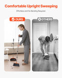 VEVOR Broom and Dustpan Set, Heavy Duty Dustpan and Broom Combo with Self-Cleaning Teeth, Metal Upright Standing Dust Pan with Long Handle, Ideal for Home, Restaurant, Office, Dorm, Black+Orange