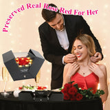Preserved Red Real Rose with Heart Necklace Eternal Flowers Rose with Golden Necklace Gifts for Women Mom Wife Girlfriend Grandma on Valentine Mother Day Christmas Anniversary