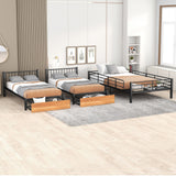 Full Over Twin & Twin Bunk Bed, Metal Triple Bunk Bed with Drawers and Guardrails