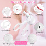 Heated Eyelash Curler Electric USB Rechargeable Eyelash Curler Anti-Burn Compact with Comb Heat up Fast Within 8S for All Eye Shapes for Women Make Up Gift Travel Valentine Mother Day