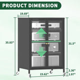 35.8" High Media Storage Cabinet with Wheels, AV Stereo TV Stand with 4 Adjustable Glass Shelves & Door, Heavy-Duty Steel Frame for Living Room, Easy Assembly