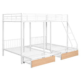 Full Over Twin & Twin Bunk Bed, Metal Triple Bunk Bed with Drawers and Guardrails
