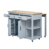 47 inch Kitchen Island with Extendable Dining Table, Rubber Wood Veneer Kitchen Table with Internal Storage Rack, Power Outlet, Kitchen island with Storage 2 Drawers 2 Cabinet