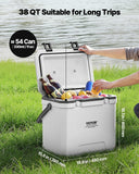 VEVOR Portable Cooler, 38 QT Hard Cooler with Ice Retention, Heavy-Duty Handles and Cup Holder, Lightweight Rigid Material Insulated Portable Cooler, Suitable for Family Picnics and Long Trips