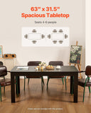VEVOR Rectangle Dining Table, 63 inch Length Large Wood Tables for 4-6 Person, Modern Dinner Furniture, Conference Desk Supporting for 330LBS, for Home Kitchen Living Room, Black(Only Table)