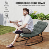 2 Pieces Outdoor Patio Rocking Chairs, Rocking Porch Chairs with Mesh Deep Seats for Indoor, Porch, Balcony, Dark Gray