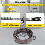 VEVOR Drain Cleaning Cable 75 Feet x 3/8 Inch Solid Core Cable Sewer Cable Drain Auger Cable Cleaner Snake Clog Pipe Drain Cleaning Cable Sewer Drain Auger Snake Pipe