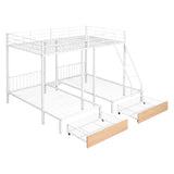 Full Over Twin & Twin Bunk Bed, Metal Triple Bunk Bed with Drawers and Guardrails