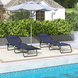 2-Pack Dark Blue Reclining Beach Chairs, 4-Position Folding Chaise Lounge for Patio