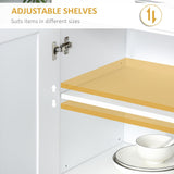 Modern Kitchen Pantry Cabinet Storage with with 4 Doors, Drawer and 3 Adjustable Shelves for Dining Room, White|