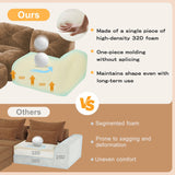 L-Shaped Boneless Sofa,Soft Velvet Fabric,Tufted Design,32D High Density Sponge,No Assembly Required,Ergonomic Design Bottom, Anti-Slip Design,Movable Ottoman for Bedrooms,Camel