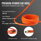 VEVOR Retractable Air Hose Reel, 3/8 IN x 50 FT Hybrid Air Hose Max 300PSI, Air Compressor Hose Reel with 5 In Lead in, Ceiling / Wall Mount Heavy Duty Double Arm Steel Reel