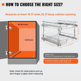 VEVOR 2 Tier 17"Wx21"Dx15"H Pull Out Cabinet Organizer, Heavy Duty Slide Out Pantry Shelves, Steel Roll Out Drawers, Sliding Drawer Storage for Home, 18.5"Wx22"Dx18"H Install Size for Cabinet