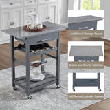 Mobile Rolling Kitchen Island Trolley Serving Cart with Underneath Drawer & Slide-Out Wire Storage Basket