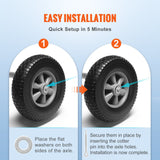 VEVOR Solid PU Run-Flat Tire Wheel, 10", 2-Pack, 180 lbs Dynamic Load, 220 lbs Static Load, Flat Free Tubeless Tires and Wheels for Hand Truck, Utility Cart, Dollies, Garden Trailers, Various Carts