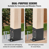 VEVOR 4x4 Post Base 4 Pcs, Inner Size 3.6"x3.6" Post Base Brackets, Heavy Duty Powder-Coated Post Anchor Matte Black Wood Post Brackets for Pavilion Deck Railing Support Deck Base Plate