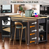 47 inch Kitchen Island with Extendable Dining Table, Rubber Wood Veneer Kitchen Table with Internal Storage Rack, Power Outlet, Kitchen island with Storage 2 Drawers 2 Cabinet