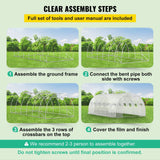 VEVOR 20 x 10 x 7 ft Walk-in Tunnel Greenhouse, Portable Plant Hot House with Galvanized Steel Hoops, 3 Top Beams, Diagonal Poles, 2 Zippered Doors & 12 Roll-up Windows, White