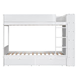 Twin over Twin Bunk Bed With 2 Drawers and Multi-layer Cabinet, White