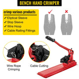 VEVOR Bench Swager Tool 24\" Wire Rope Swaging Tool with Crimper Cable Bolt Cutter Head Bench Crimper 1/16\"-3/16\" Aluminum/Copper Sleeves Bench Cable Alloy Steel Crimper Swager for1/2\" Wire Rope Fe