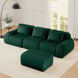 114" Modern L-Shaped Modular Sectional Sofa for Living Room,Flannelette Fabric,Oversized 3-Seater Couch,Deep Seat,Boneless sofa,Movable Ottoman,Buckle connection,Anti-slip Design,No Assembly,Green