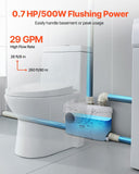 VEVOR Macerator Pump, 500W, 29 GPM Flow, 26 ft/8 m Head, Macerator Sewerage Toilet Pump with 4 Water Inlets, Waste Water Disposal Upflush Machine for Toilet, Basement, Shower, Sink, Laundry, Bathtub