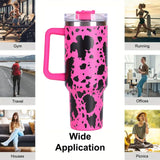 40oz 5D cowprint Insulated Tumbler With Handle And Straw Lid Portable Large Capacity water bottle, Heat preservation,304 Stainless Steel Cup For Outdoor Sports, Travel & Camping Birthday Gift