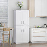 Modern Kitchen Pantry Cabinet Storage with with 4 Doors, Drawer and 3 Adjustable Shelves for Dining Room, White|