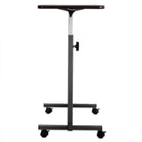 Multifunctional Adjustable Bedside Table MDF/Iron/4 Wheels With Brake, Dark Wood Grain Color
