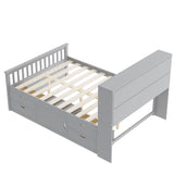Full Size Captain Platform Bed Frame with Storage Bookcases and Shelves,Four Drawers,Gray