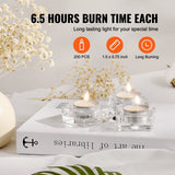 VEVOR 200 Pack Unscented Tea Lights Candles 6.5 Hours Long Burning Smokeless Tealight Candles, Dripless with Aluminum Cups, Natural Palm Wax Votive Candles for Home, Weddings, Christmas, White