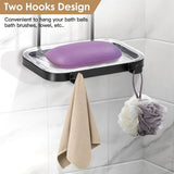 Soap Dish Soap Bar Holder Square Soap Rack Wall Mounted S Bar Shower Bathroom Self with 2 Hooks